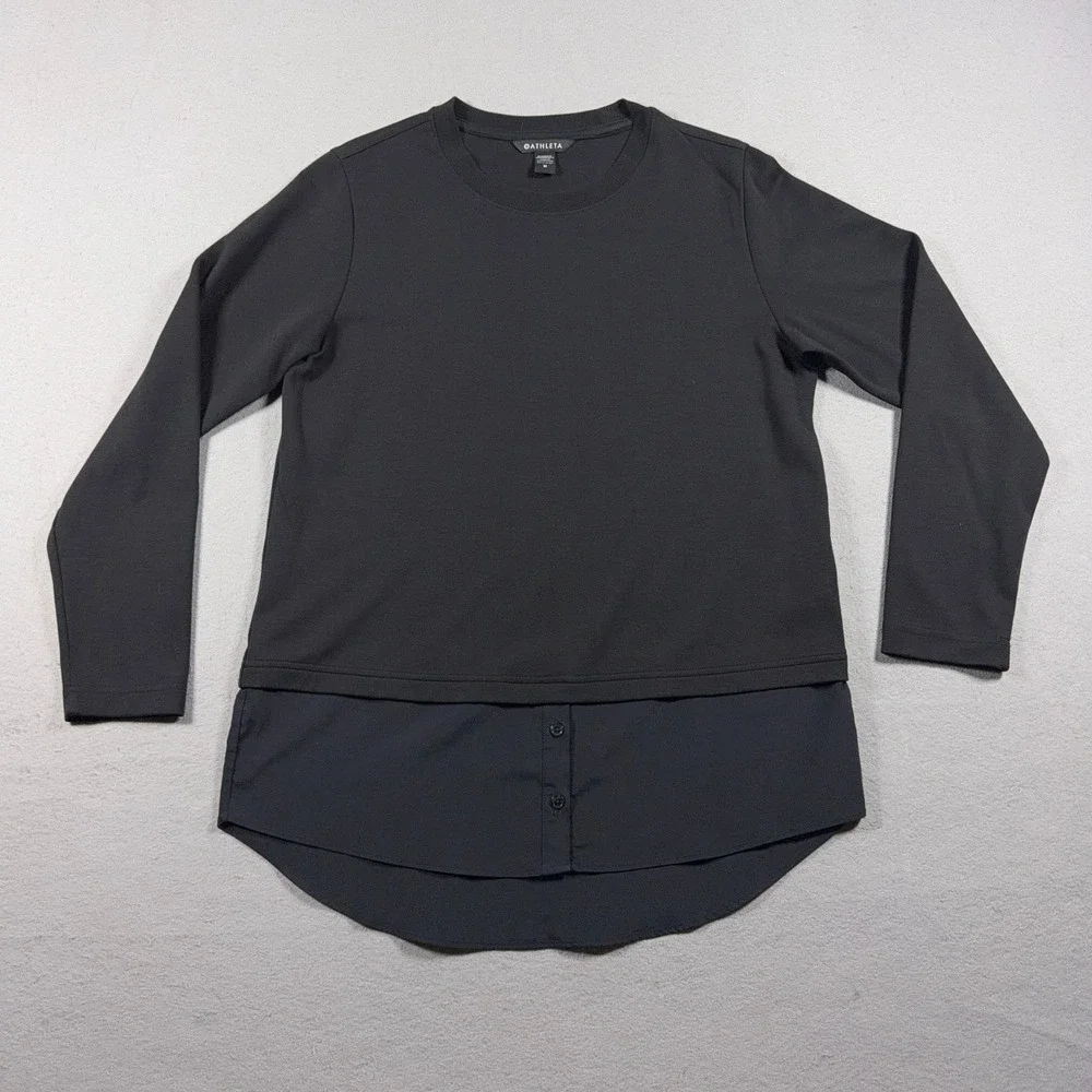 Athleta Gallery Top 2.0 Women Medium Layered Mixed Media Black Minimalist Casual - Picture 1 of 10